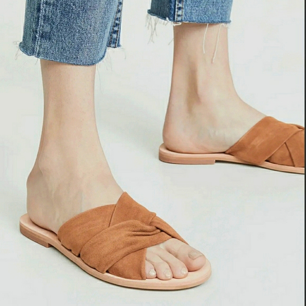 Free People Rio Vista slip-on crossover sandals tan suede leather slides size 41